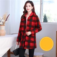 法兰绒罩衣成人长袖加绒加厚保暖护衣时尚工作服厨房围裙加厚外套 1号红格子 小号建议90-130斤
