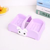 大号双格肥皂盒洗衣香皂盒沥水家用创意肥皂架香皂托免打孔置物架 可爱紫色