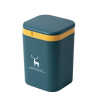 桌面垃圾桶可爱迷你办公桌创意ins简约式收纳桶小号桌上餐桌盒 (麋鹿款)蓝色