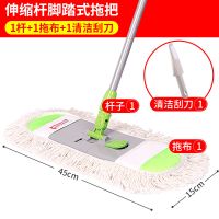 伊司达平板拖把尘推家用地拖懒人木地板平拖拖布墩布脚踏45cm 烤漆杆拖把一套