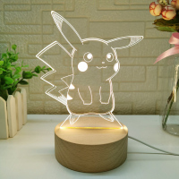 皮卡丘台灯遥控创意3D可爱小夜灯学生卧室床头儿童房睡眠生日礼物 皮卡丘站姿/实木款/暖光 （标准盒装）