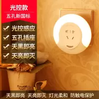 插电小夜灯婴儿宝宝喂奶护眼月子哺乳卧室睡眠床头节能遥控小台灯 五孔插座夜灯[光控款]暖光