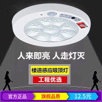 LED声控感应吸顶灯光控走廊楼道过道车库工程消防应急人体感应灯 5W-声控感应型+光控-直径10cm