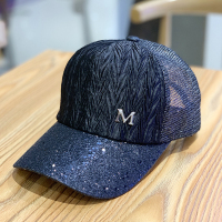 帽子女春夏蕾丝亮片鸭舌帽新款女韩版潮人百搭棒球帽夏季遮阳帽子 黑色 54-59可调节