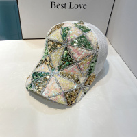 棒球帽子女春秋夏天时尚百搭亮片鸭舌帽夏季韩版休闲遮阳防晒帽女 白色 可调节