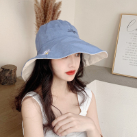 渔夫帽子女百搭夏季薄款遮阳防晒遮脸沙滩太阳帽女2021年新款骑行 蓝色+米白[雏菊] 均码(55-58cm)