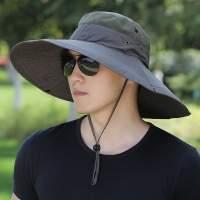 防晒帽子男士夏季钓鱼帽户外遮阳帽遮脸面罩太阳帽防紫外线渔夫帽 (单帽子)军绿色 可调节(可作情侣款,收藏送袖套)