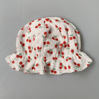 春夏季婴儿遮阳秋薄款儿童凉帽子防晒纱布渔夫帽男女宝宝可爱超萌 红色樱桃 XS[建议0-2个月宝宝] 帽围有弹力松紧