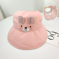儿童空顶帽子女童夏季防晒遮阳帽中大童4-12岁折叠大檐沙滩太阳帽 粉色(适合4-12岁) 可调节(有防风绳)送冰袖