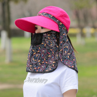 遮阳帽女防晒防风户外大檐遮脸帽子摘茶农活干活太阳帽遮面摘茶叶 玫红色 可调节