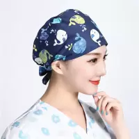 巧护士手术帽男女通用印花棉布手术室帽子化疗工作包头医生护士帽 海豚花 可调节