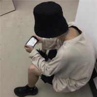 麻吉黑店.条纹纹路百搭潮流渔夫帽子水桶帽盆帽男女 黑色 M(56-58cm)