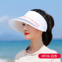 2021新款太阳帽女夏季空顶骑车遮脸大沿紫外线骑行遮阳防晒凉帽子 1116白色 升级大拉板[送冰袖和防风绳,每个id限送