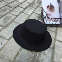 帽子女英伦秋冬名媛复古韩版百搭爵士帽平顶毛呢帽黑色羊毛小礼帽 平顶 纯黑色 成人均码,内置调节