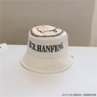 儿童渔夫帽男童休闲可爱超萌春夏天潮大檐遮阳帽子女宝韩儿童盆帽 白色 帽顶笑脸吐舌盆帽 3-6岁 51-53cm