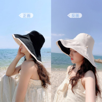大帽檐渔夫帽女夏天户外防晒遮阳帽韩版百搭防紫外线遮脸太阳帽子 黑+米 均码(适合99%头围)