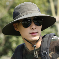 渔夫帽男夏季钓鱼凉帽防紫外线遮阳帽户外草帽登山防晒帽太阳帽子 军色 可调节[55-59cm]送袖套
