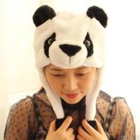 亲子头套大熊北极熊猫浣熊考拉维尼黑熊成人儿童卡通毛绒帽子头饰 黑白熊猫