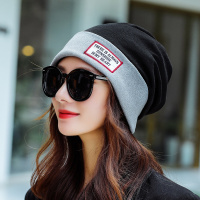帽子女秋冬包头帽韩版潮百搭围脖一体头巾帽保暖月子帽多用套头帽 大标[灰边-黑色] 弹性很好(送棉口罩+运费险)
