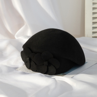 韩版可爱时尚双花春秋冬天贝雷帽羊毛呢帽鸭舌帽女帽子女英伦礼帽 百搭黑色() 可调节