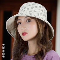 冠师傅双面佩戴渔夫帽春秋韩版百搭盆帽时尚字母潮流女士帽子遮阳 文雅米白色 均码,8cm帽檐