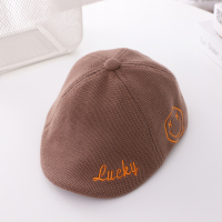 宝宝帽子春秋男童时尚贝雷帽秋冬百搭儿童韩版鸭舌帽潮女童棒球帽 Lucky笑脸贝雷帽-咖色 帽围(48-52cm)建议2-