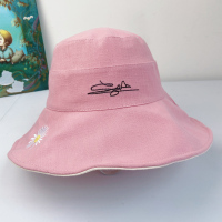 儿童遮阳帽大帽檐渔夫帽小孩鱼夫防晒棉麻帽子宝宝女童夏季太阳帽 YC粉白儿童小雏菊双面遮阳帽 均码（关注店铺送防风绳）