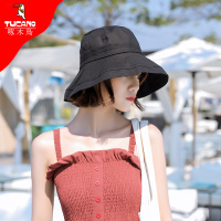 啄木鸟帽子女士春夏季防晒遮阳帽日系粉色可折叠太阳帽大檐渔夫帽 款式1 均码（送防风绳）