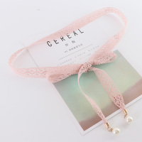 时尚蕾丝腰带女装饰镂空花边珍珠黑色系带配裙子细窄长条丝带飘带 粉色 160cm