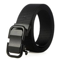 男士帆布腰带老式滚轴自动扣皮带男中青年休闲百搭工装裤编织裤带 时尚款 黑色[宽度3.5CM]黑扣 115cm