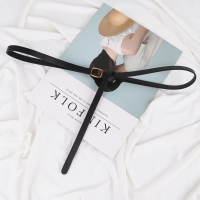 时尚百搭腰包装饰连衣裙子打结细腰带女零钱包配西服外套毛衣学生 古铜扣+黑色帶身 110cm