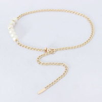 梦思隆腰链女细装饰连衣裙配皮草牛仔裤时尚百搭优雅金属链条腰带 珠+金色 102cm