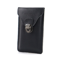 新款真皮腰包竖款超薄男穿皮带手机包户外工地腰带手机套防水挂包 黑色(小号6英寸内)单层