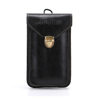 新款男士超薄手机包多功能穿皮带腰包户外腰带挂包工地干活手机套 黑色小号两层(5.0英寸内)