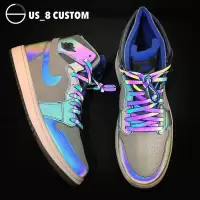US8ACC二次元AJ1AF1大巴黎3M全息反光LOL炫彩变色龙镭射鞋带 双面蓝色全息反光鞋带120cm