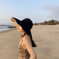 先生 渔夫帽女早春小香新款两面戴防风遮阳防晒遮脸超大帽檐 黑色双面戴 M(56-58cm)