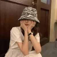 斑马纹渔夫帽夏季女早春水桶帽大头围大号防晒遮阳大码双面盆帽 斑马纹-常规款 均码（56-58cm）