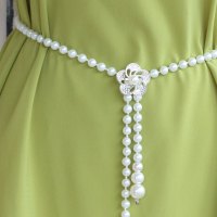 装饰裙子腰带女夏时尚百搭配连衣裙腰链女士珍珠链条夏季白色配饰 （一号）花朵珍珠款