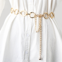 韩版时尚圆圈金属腰链女装饰连衣裙百搭链条腰带大码加长裙子配饰 金色 110cm