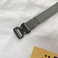 帆布腰带男女户外工装裤带插扣简约时尚百搭尼龙自动扣装饰皮带 尼龙布带灰色 120cm