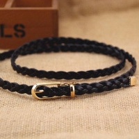 韩版百搭麻花编织细腰带女复古文艺装饰连衣裙腰链时尚pu小皮带潮 黑色