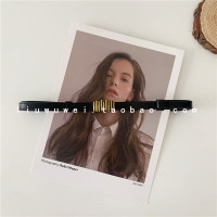 韩版挂钩可调节腰带女装饰百搭真皮时尚细窄黑色ins风配裙子简约 黑色 毛毛虫扣真皮腰带