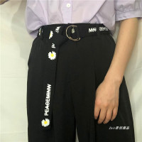 两件套女皮带韩国百搭雏菊印花帆布裤带细款情侣装饰INS风腰带男 黑色--雏菊腰带手环两件套 120cm