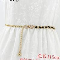 多用腰链背带链女款细珍珠装饰百搭配连衣裙子腰带韩版皮带裙带 黑色[WP72]