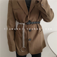 链条设计感松紧弹力腰带女时尚配裙子西装大衣腰封装饰束腰百搭酷 黑色