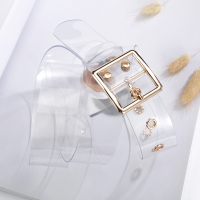 塑胶透明腰带女简约百搭韩国学生个性圆扣带圆圈装饰连衣裙皮带宽 金扣 105cm