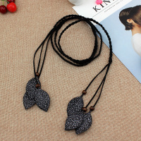 春夏季编织绑绳女连衣裙子树叶民族风装饰细腰带百搭腰绳打结皮带 黑色(WP144)