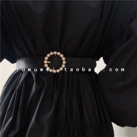 珍珠弹力腰带女松紧束腰装饰配大衣西装裙子文艺简约百搭时尚腰封 圆#