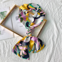 韩国百搭小领巾女细窄长条明星姚晨同款围巾春秋搭西装气质丝巾潮 粉黄大花