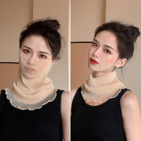 防晒面纱护脸遮脸小丝巾女面部罩挂耳围脖套护颈围巾薄款夏季纱巾 米色